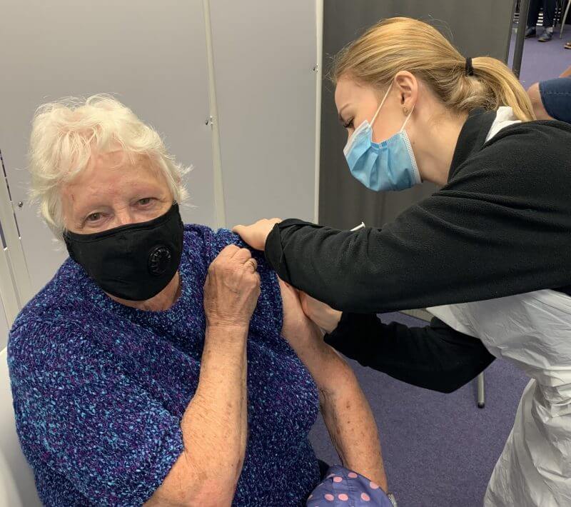 Barbara Titley getting vaccinated by Lalys Pharmacy