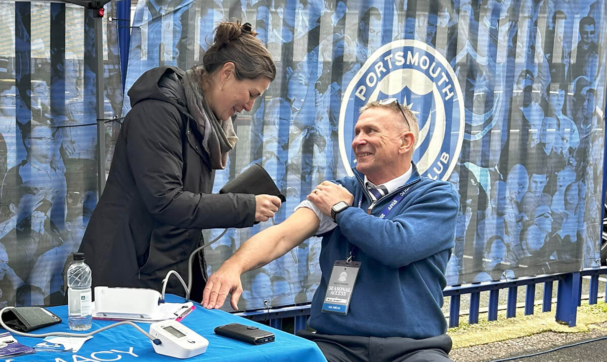 Former Portsmouth FC player Alan Knight having blood pressure check